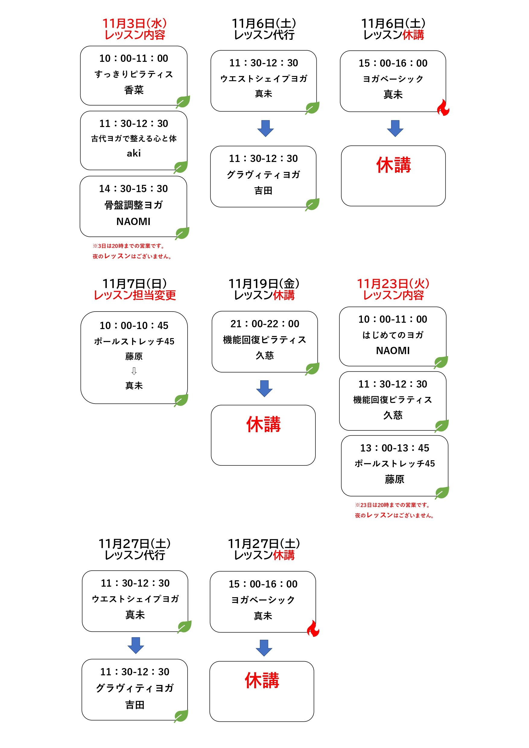 メディカルフィットネスウェルベース矢巾の2021年11月休講代行